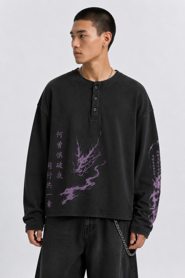 Shadow Dragon Waffle Henley T-Shirt