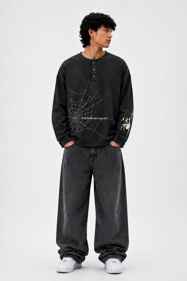 Spider web Waffle Henley T-Shirt