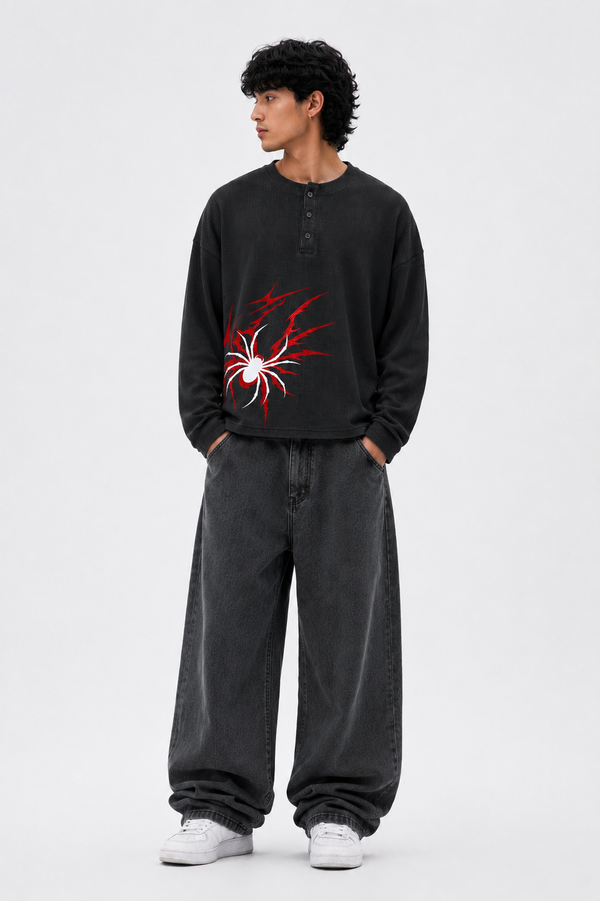 Spider designed Waffle Henley T-Shirt