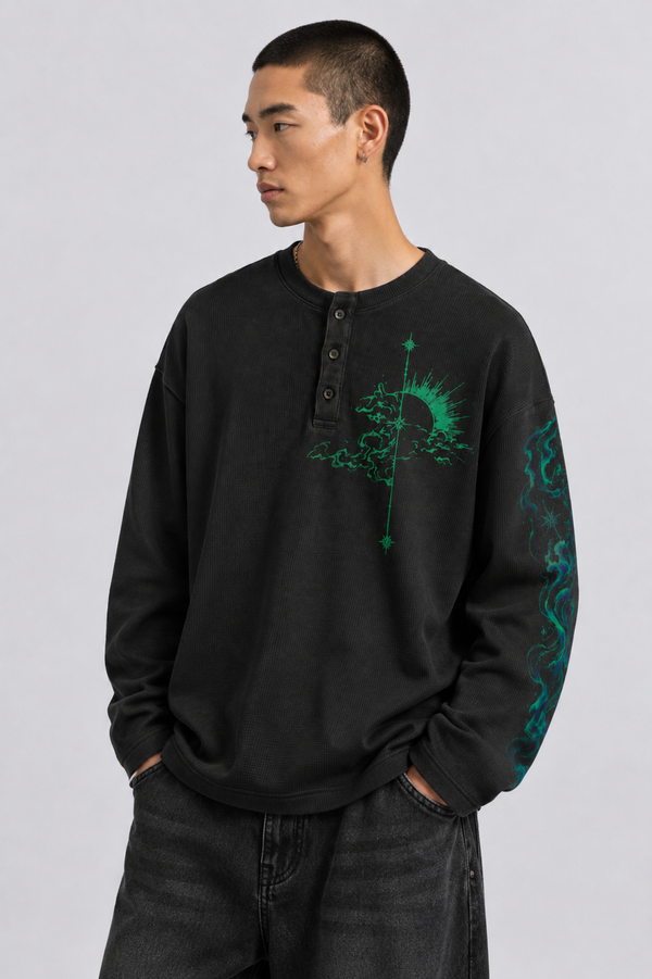 Gothic Moon Waffle Henley Tshirt
